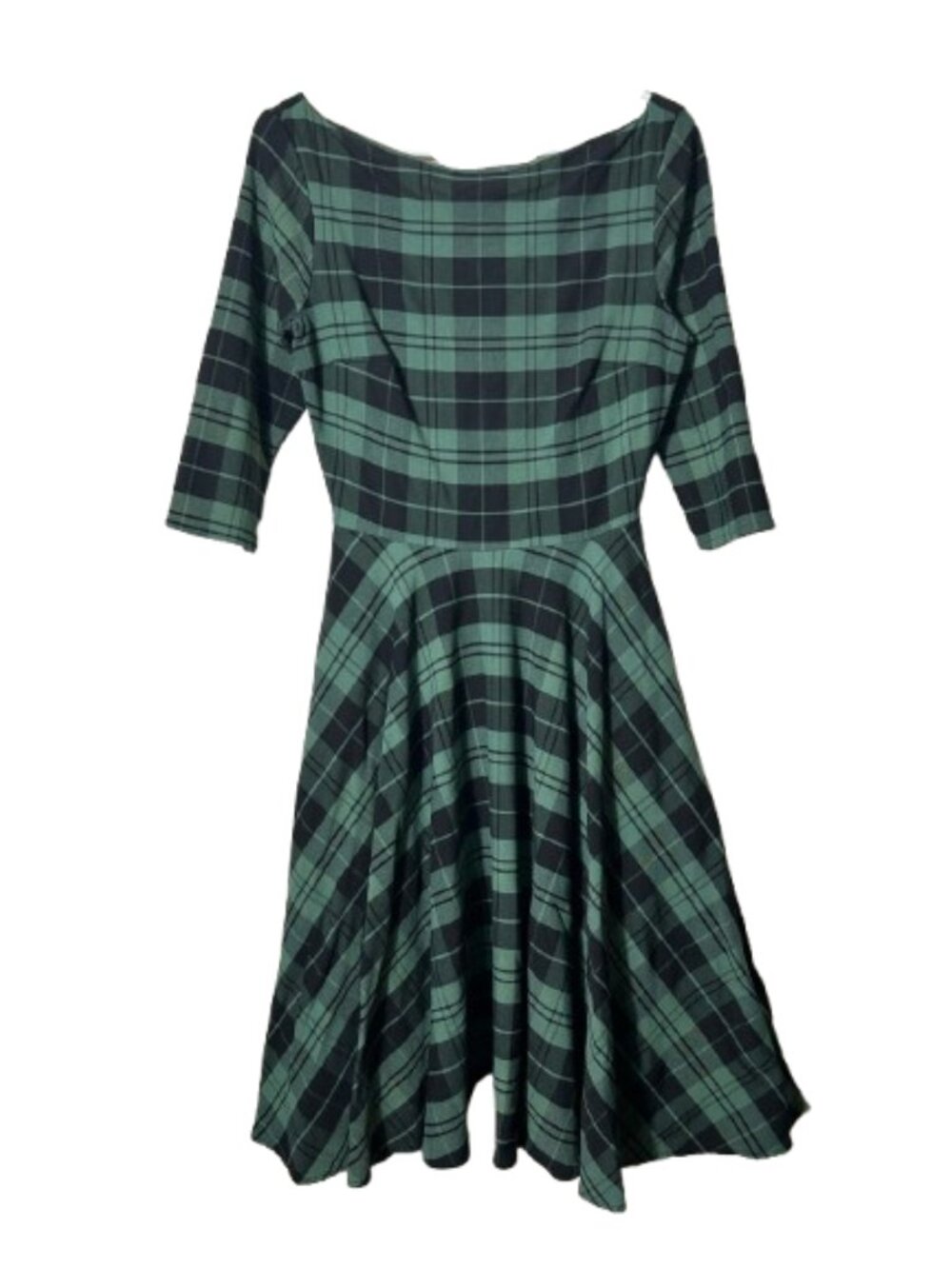 Unique Vintage green plaid fit and flare dress womens M retro